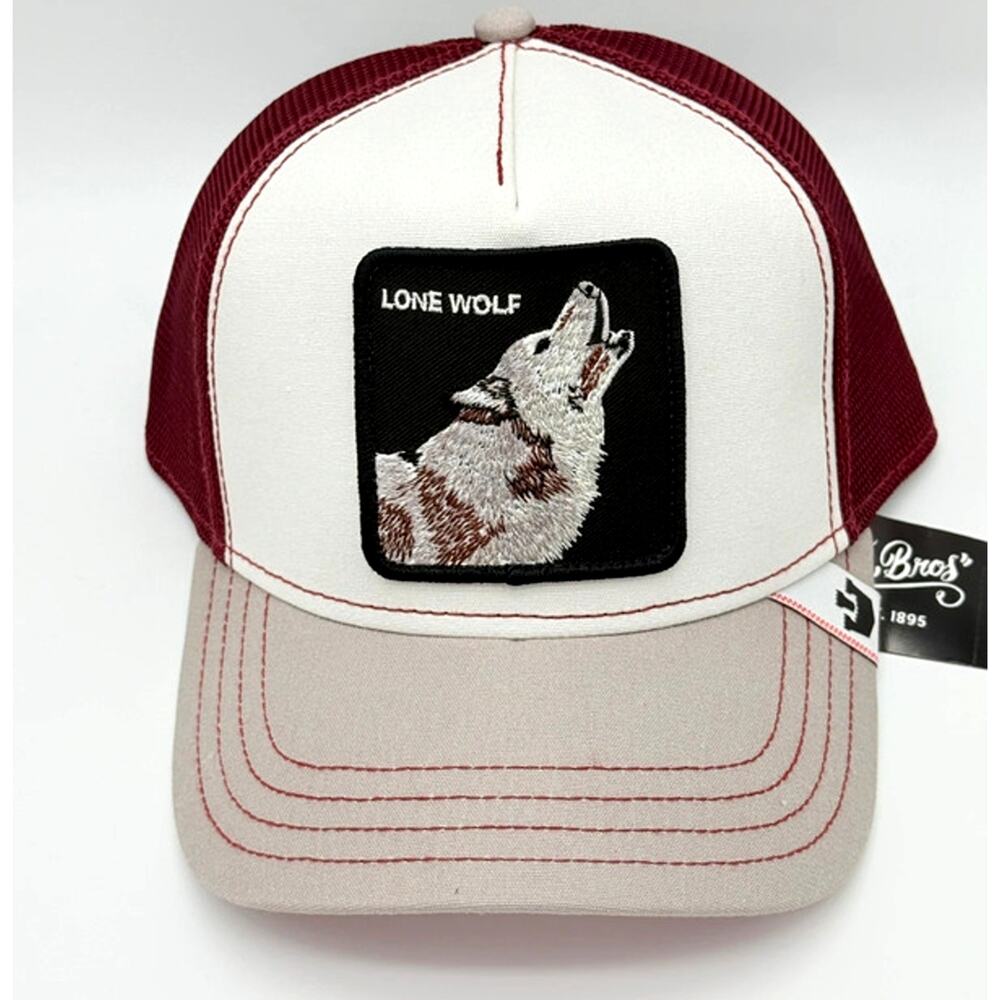 Goorin Bros The Farm MVP Lone Wolf White/Maroon/Tan Organic Trucker Hat Snapback
